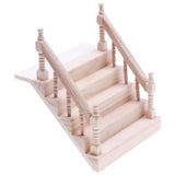 Miniature Dollhouse Wooden Staircase with Handrail, DIY Unpainted Mini Stairs for 1/12 Scale Dollhouse Furniture, Micro Landscap