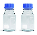 Borosilicate Glass Bottles - 2pcs Round Media Storage Bottle - 250ml with GL45 Blue Screw Cap