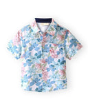 Niren Enterprise Boys Floral Cotton Shirt Lightweight Breathable Design with Pocket, blue, 10-11 Years
