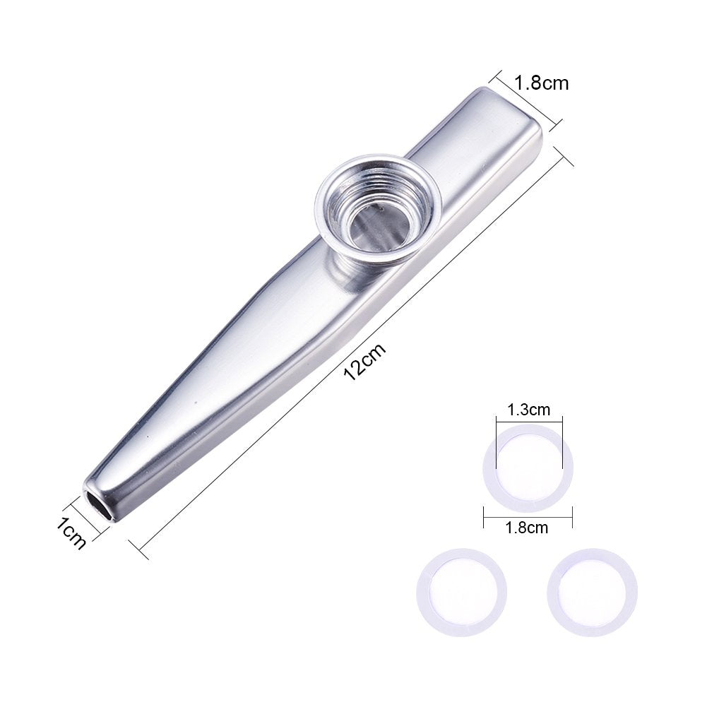 WANDIC Kazoo Flute With 3 Pcs Kazoo Flute Diaphragms, Silver Metal Aluminum Alloy Kazoo Flute Musical Instruments, Good Companio