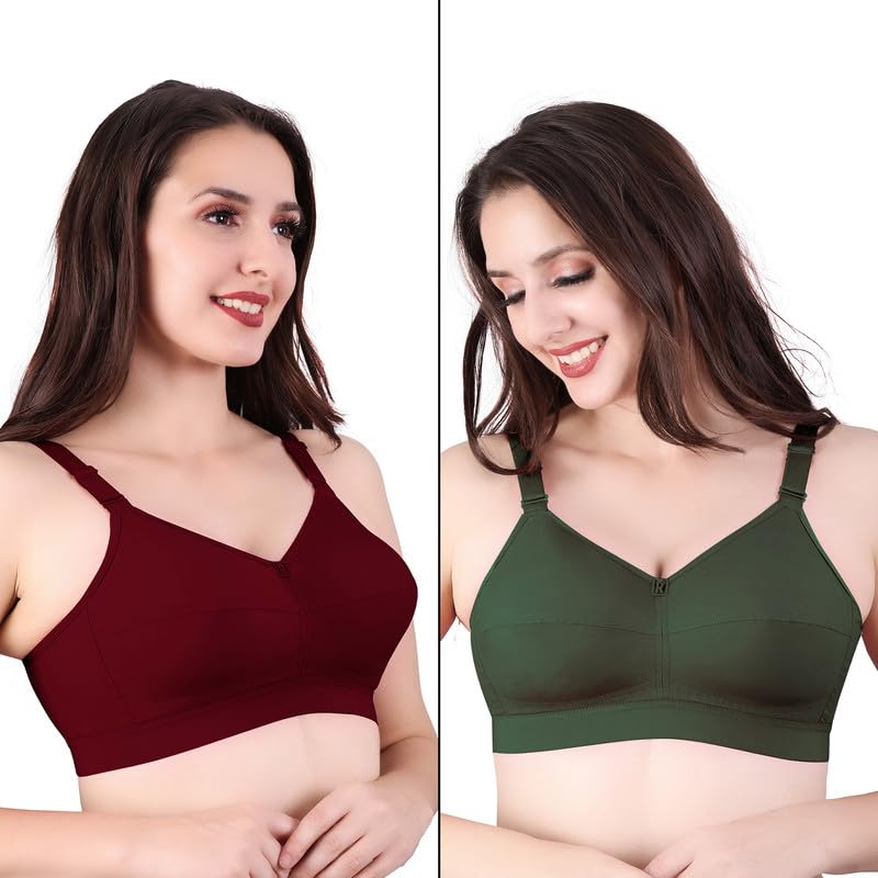 Trylo Riza Cottonfit Bra Combo Pack Marun & Olivegreen 36 D - Cup - Pack Of-2,MARUN & OLIVEGREEN,36,B0DQKXXX47