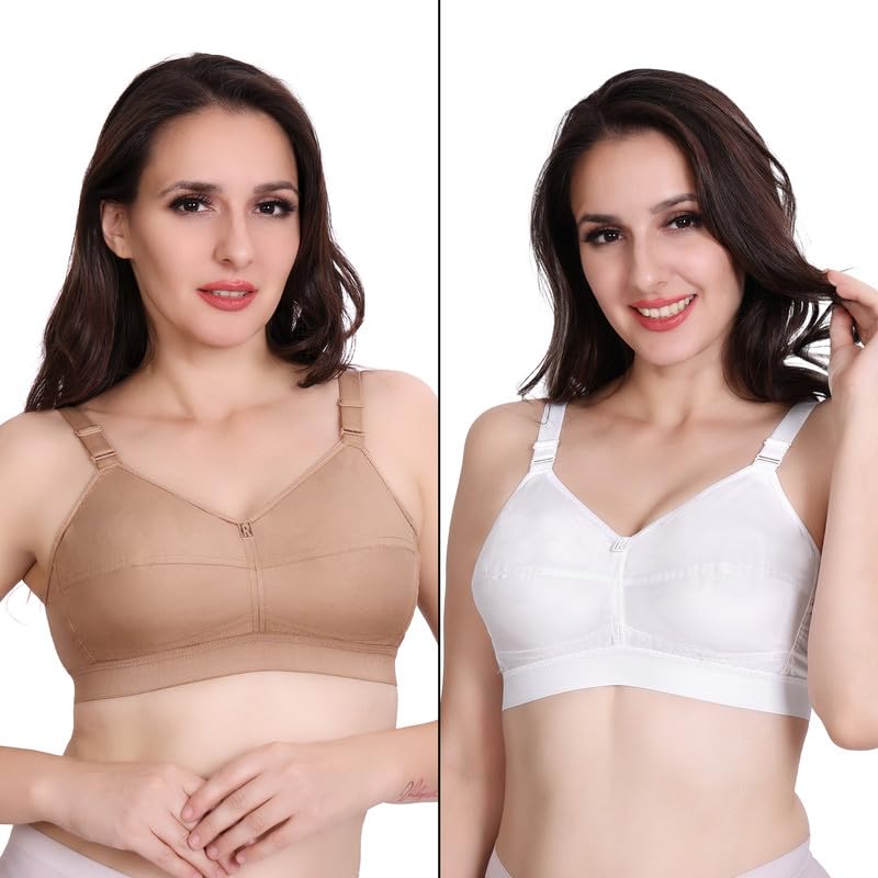 Trylo Riza Cottonfit Bra Combo Pack Nude & White 36 E - Cup - Pack Of-2,NUDE & WHITE,36,B0DQKV475W