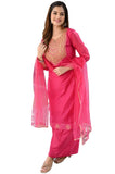 Gosriki Women'S Cotton Blend Straight Solid Kurta With Palazzo & Dupatta (With Rani_Xl-Go_Rani_X-Large),Rani,,B0B2PMFWG2