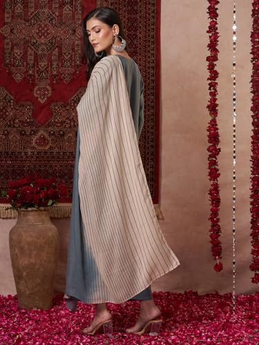 Anni Designer Women'S Rayon Viscose Solid Straight Kurta With Pant & Dupatta (Raja Saab Grey-Vks14_S_Grey_Small),Grey,S,Rayon,Casual,
