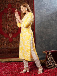 Gosriki Women'S Cotton Blend Chikankari Embroidered Straight Kurta (Zainab Yellow-Jb-Gs_Xl_Yellow_X-Large),Yellow,,B0D7M9Z47K