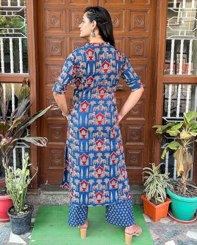 Anni Designer Women'S Rayon Blend Straight Printed Kurta With Palazzo (Gpw Blue-Vks01_Xxl_Blue_Xx-Large),Blue,2XL,Rayon Blend,Regular,
