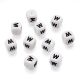 Beadthoven 100pcs Silicone Letter W Beads Bulk 12mm Cube Alphabet Silicone Focal Beads Loose White Rubber Assorted Letter Spacer