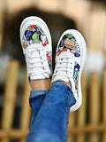 Shoeopia Lace-Up Printed Detail White Sneakers For Women & Girls /Uk7,White,7,B0CCJS3T5Y