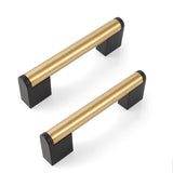 FULGENTE Pack of 10 Gold and Black Cabinets Handles, Brushed Brass 3-3/4 inch (96mm) Hole Centers Cabinet Drawer Door Pulls Hard