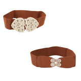 Style Shoes Women Cotton Waist Belts | Elastic Stretchy Wide Belts For Dress, Coat, Jumpsuit | Combo Pack Of 2 (Tan And Tan) (Kn