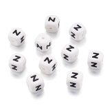 Beadthoven 100pcs Silicone Letter Z Beads Bulk 12mm Cube Alphabet Silicone Focal Beads Loose White Rubber Assorted Letter Spacer