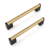 FULGENTE 10 Pack 6.3in (160mm) Gold Brushed Brass Cabinet Handles Stainless Steel Round Black Square Zinc Pull Knobs for Kitchen