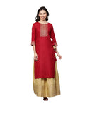 Anni Designer Women'S Rayon Straight Kurta With Skirt (Madam-Jee-Red_Xl_Red_X-Large),Red,XL