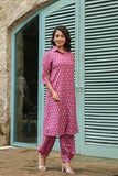 Leriya Fashion Rayon Printed A-Line Front Open Co-Ord Kurta Set For Women (Lf-W2128&Tr1095-3Xl-Pink)