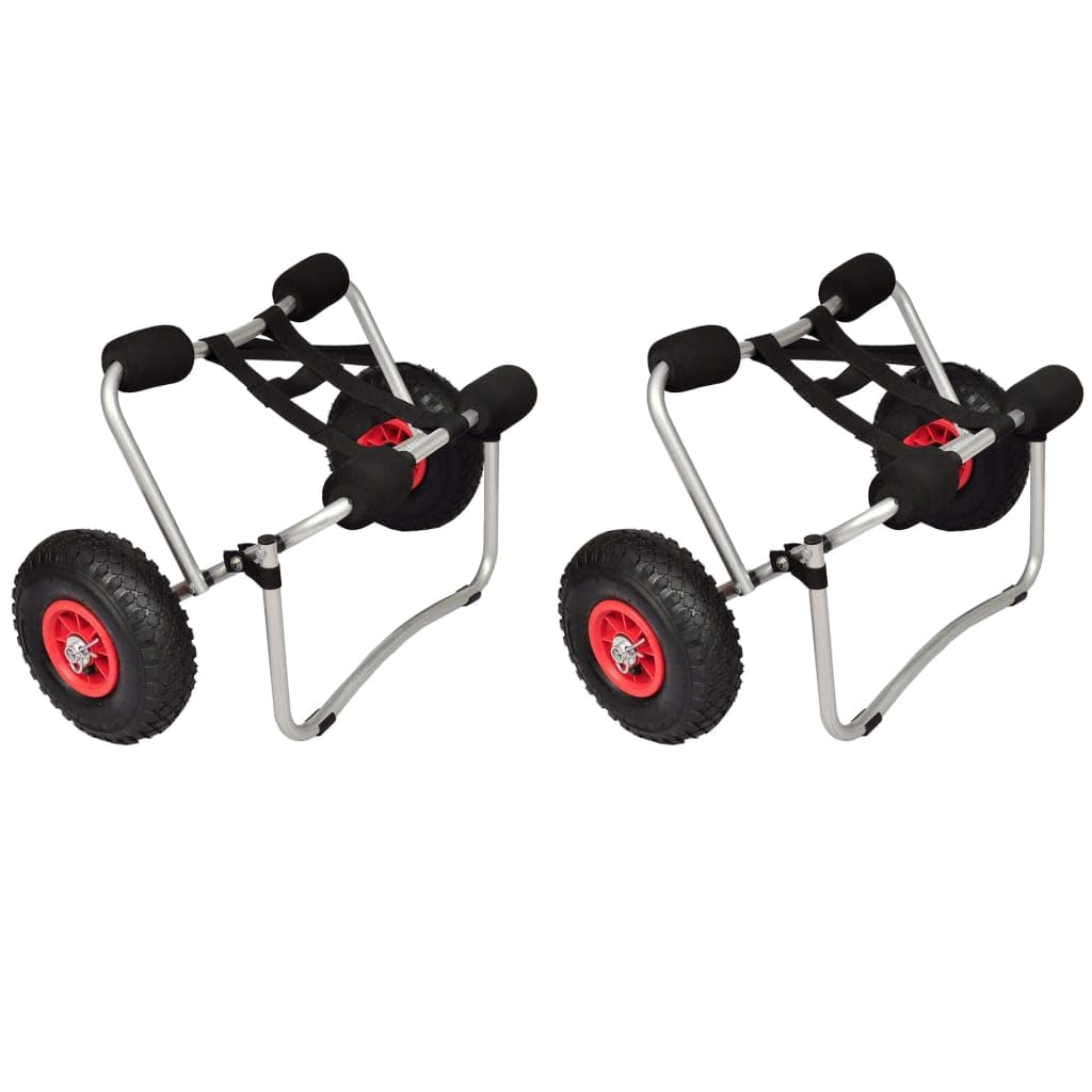 Vidaxl 2-Piece Set Aluminum Kayak Trolleys | Foldable Canoe Dolly Cart | Lightweight, Portable & Robust | Sea Or River Kayaking Accessories | Ideal For Sand And Gravel Terrains
