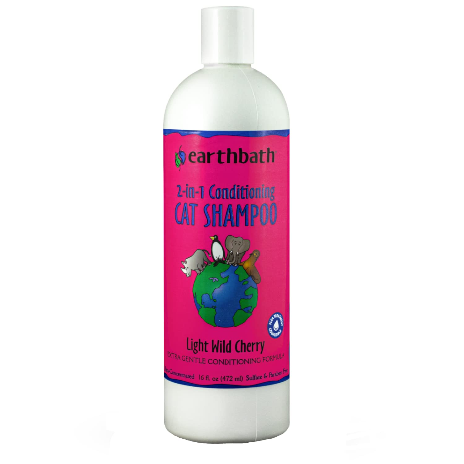 earthbath, Wild Cherry 2-in-1 Cat Conditioning Shampoo - Cruelty Free Cat Shampoo and Conditioner, Made in USA, Gentle Cat Condi