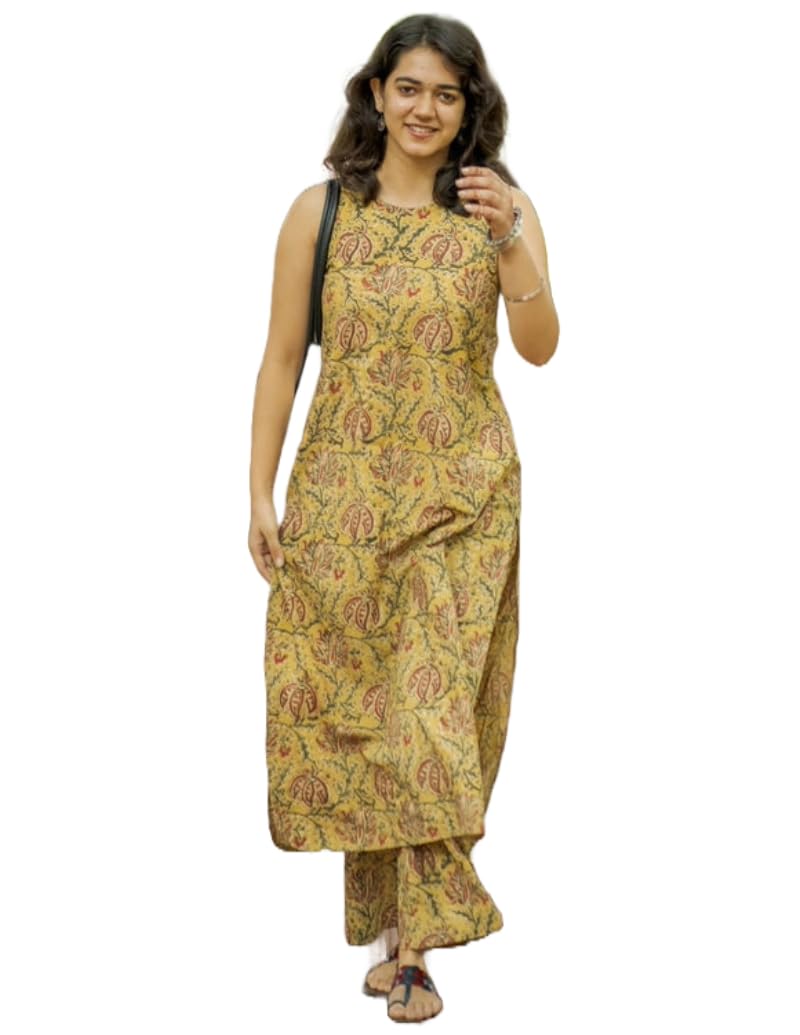 Anni Designer Women'S Rayon Blend Straight Printed Kurta With Palazzo (Cubu Yellow_S_Yellow_Small),Yellow,S