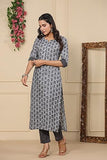 Gosriki Women'S Cotton Blend Printed Straight Kurta With Pant (Twnkl-Grey-Gs_M_Grey_Medium),Grey,,B0CDCMMV5N
