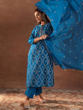 Libas Womens Embroidered Silk Blend Straight Kurta With Trousers And Dupatta Teal