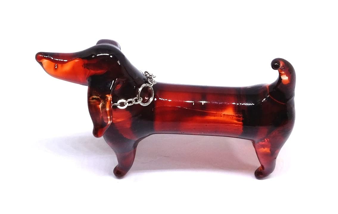 Handmade Mini 2.5 Brown Dachshund Dog Figurines Blown Glass Art, Collectible Figures Gift Ideas, Cute Miniature Pet Animals, T