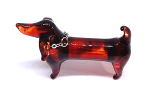 Handmade Mini 2.5 Brown Dachshund Dog Figurines Blown Glass Art, Collectible Figures Gift Ideas, Cute Miniature Pet Animals, T