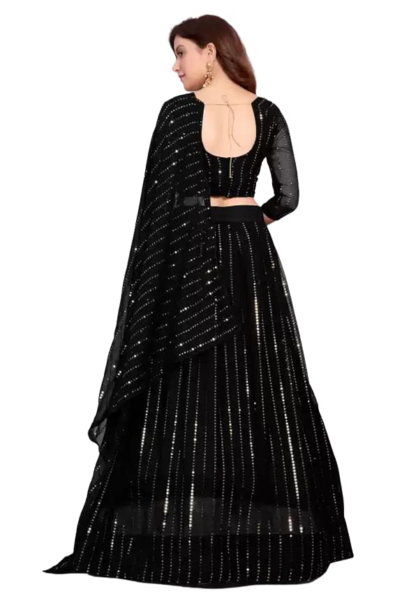 Fashion Basket Women'S Georgette Embroidered Sequence Work Black Semi Stitched Lehenga Choli(Ssfb-L8208_Free Size)