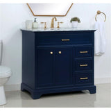 Elegant Decor Americana 36 Solid Wood And Metal Single Bathroom Vanity In Blue