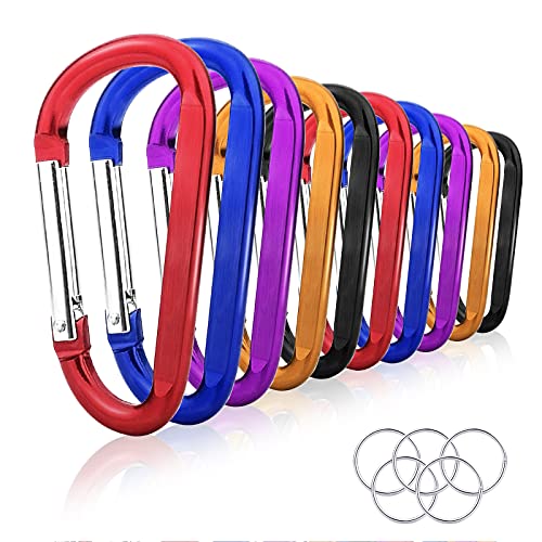 10 Pack 3'' Aluminum Spring Snap Hook Carabiner D Ring Carabiner Clip Camping Accessories Fishing Hiking Traveling and Keychain 