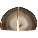 AMOYSTONE Agate Bookends for Shelf Decorative Geode Book Ends for Heavy Books Crystal Bookends for Shelves Nature Brown Small(1