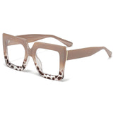LJCZKA Oversized Square Blue Light Glasses for Women Big Thick Frame Eyeglasses Stylish Chunky Computer Anti Glare Glasses (Brow
