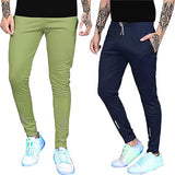 LookMark Men's Combo Slim Fit Solid Lycra Blend Full Elastic Sport Wear Running Gym Stretchable Jogger Track Pant in Pista & Navy Color (XXL),Pista- Navy