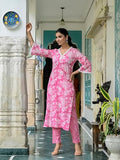 Anni Designer Women'S Rayon Blend Straight Printed Kurta With Pant (Sinamika Pink_Xl_Pink_X-Large),Pink,XL,Rayon Blend,Regular,