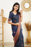 Flosive Womens Present Banarasi Soft Lichi Silk Saree Beautiful Jacquard Rich Pallu Design Work Zari Woven Kanjivaram Silk Style Saree With Soft Lichi Silk Blouse Piece Ayn Royal (Royal Blue)