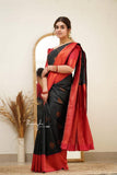 Flosive Womens Present Banarasi Soft Lichi Silk Saree Beautiful Jacquard Rich Pallu Design Work Zari Woven Kanjivaram Silk Style Saree With Soft Lichi Silk Blouse Piece Ayn Royal (Black)