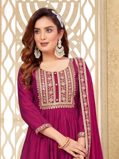 Xomantic Fashion Women'S Embroidered Cotton Silk High Side Slit Calf Lenght Straight Kurta | Naira Cut Kurta For Women | Women Straight Kurta (X-Small, Pink)