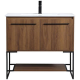 Elegant Decor Gerard 36 Single Porcelain Top Bathroom Vanity In Walnut Brown