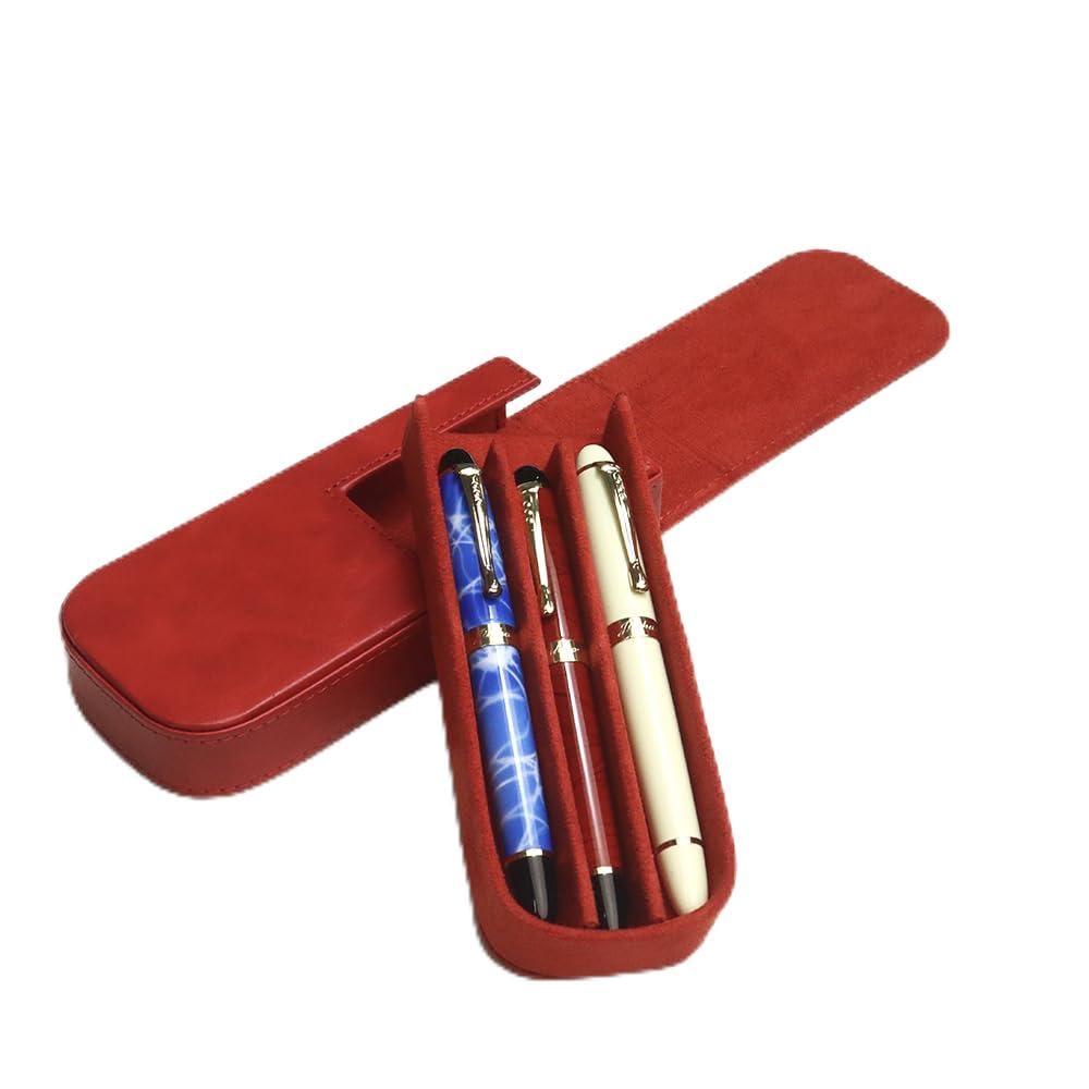 MIVLXLX Leather Triple Pen Case Pencil Pouch Holder for Three Fountain Ballpoint Rollerball Pens and Pencils Gift Choice for Man