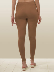 Lyra Women Solid Premium Cotton Ankle Length Leggings | Mid-Waist | Fashionwear Fawn L