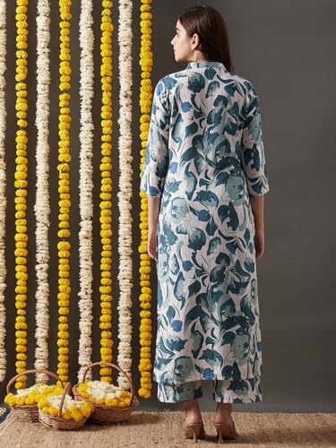 Anni Designer Women'S Cotton Blend Straight Printed Kurta With Palazzo (Yamla Green-Nw_Xl_Green_X-Large),Green,XL,Cotton Blend,Regular,Kurta, Pants