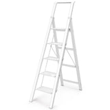 HBTower 5 Step Ladder, Aluminum Ladder with Handrails, Folding Step Stool for Adults, 330LBS Capacity Sturdy& Portable Ladder fo