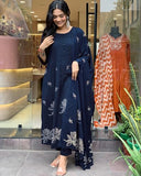 Gosriki Women'S Rayon Viscose Anarkali Printed Kurta With Pant & Dupatta (Gangori Kerosin-Vks01-Gs_S_Dark Blue_Small),Dark Blue,,B0DX26TJ7M