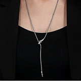 Silver Snake Chain Necklace for Women Stainless Steel Lariat Pendant Adjustable Drop Necklace (54cm+5cm) Sleek Animal-Inspire