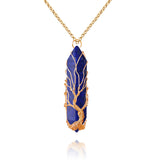 VIBILIA Healing Crystal Necklace Tree of Life Wire Wrapped Lapis Lazuli Stone Point Pendant Necklace Hexagonal Reiki Spiritual Q