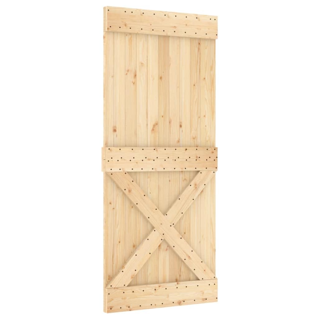Vidaxl Narvik 35.4'X82.7' Solid Pine Wood Sliding Barn Door, Modern Rustic Interior Door For Bedroom Kitchen Closet Garage - Natural Brown, Space-Saving & Easy Install (Without Hardware Kits)