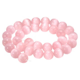 HARFINGTON 32pcs Light Pink Cat's Eye Stone Beads 12mm Round Smooth Gemstone Crystal Loose Bead for Jewelry Making Bracelets Nec