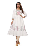 rangita Off White Rayon Calf Length Embroidered Tiered Flared Kurti | Kurta for Women_XL
