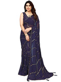 Satrani Womens Georgette Foil Printed & Lace Saree with Unstitched Blouse Piece (3184S2270NA_Navy Blue4)