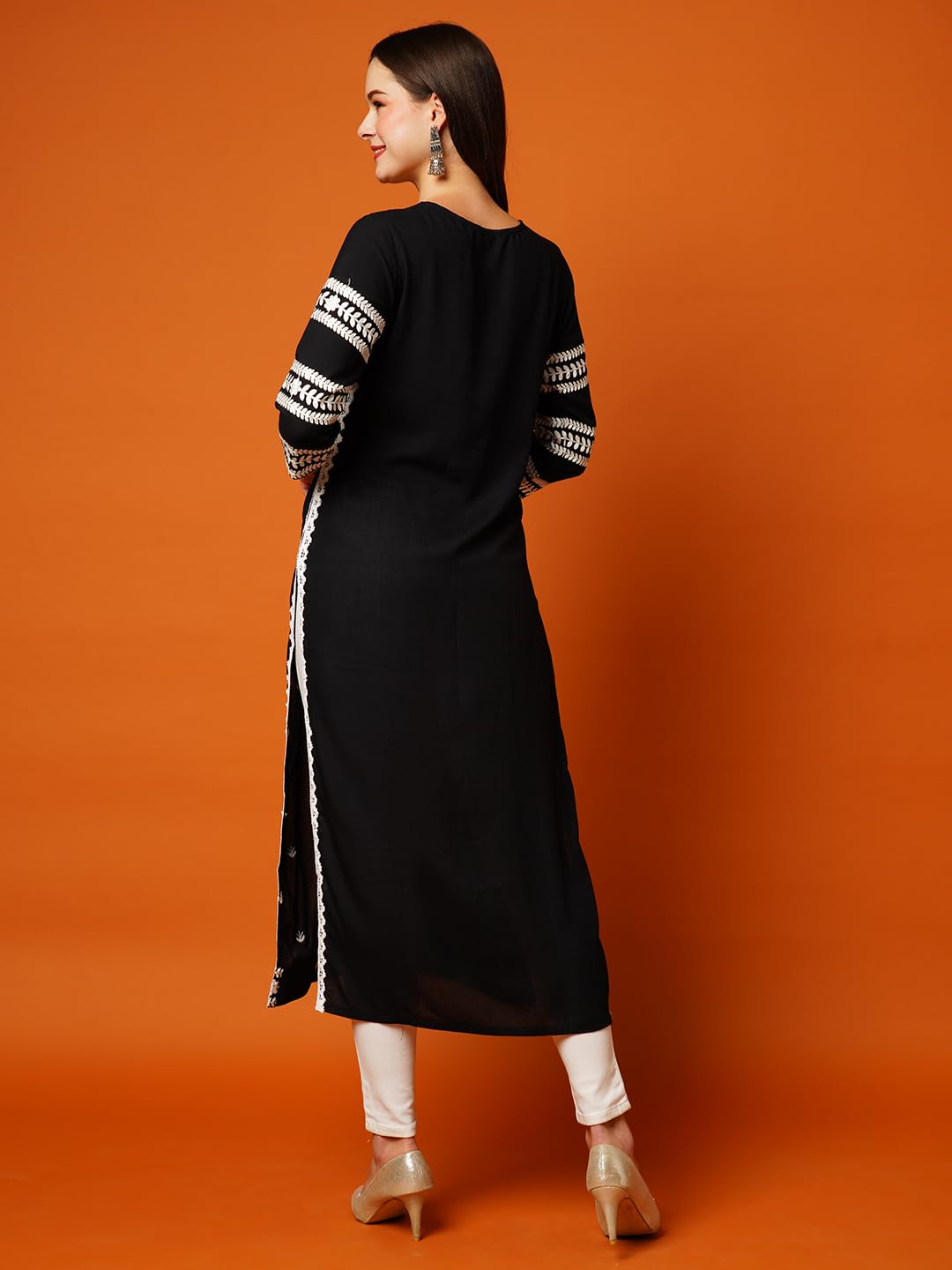 Anni Designer Women'S Cotton Blend Straight Chikankari Embroidered Kurta (Stho-Black-Grt_Xl_Black_X-Large),Black,XL,Cotton Blend,Regular,Kurta