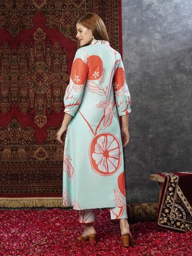 Anni Designer Women'S Cotton Blend Anarkali Printed Kurta With Pant (Santra Orange-Jl_S_Orange_Small),Orange,S,Cotton Blend,Anarkali,