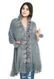 Manra Women Solid Woolen Kashmiri Flower Embroidery Neck Fur Ball Stole (Dark Grey)